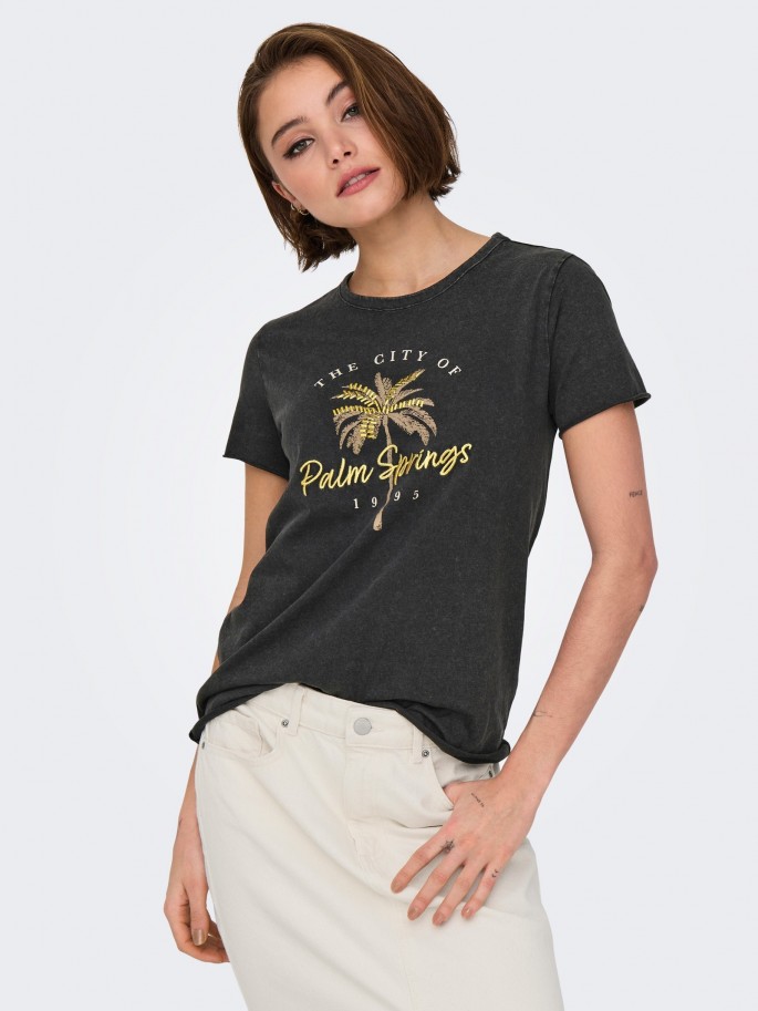 Only LUCY Top manga corta Color Negro...