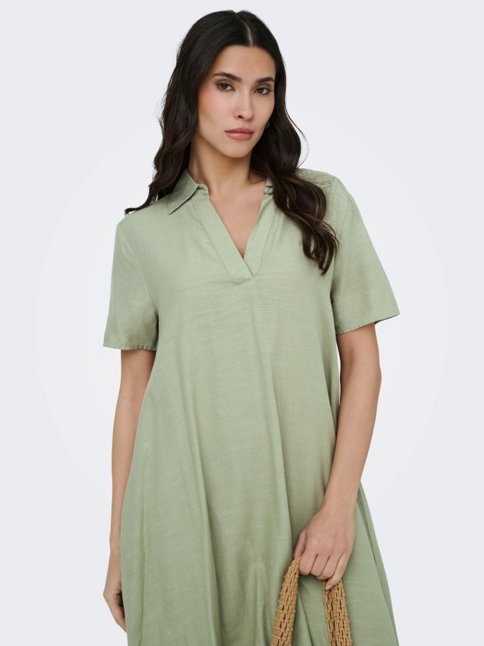 JDYCAYA LINEN Vestido Midi con Cuello...