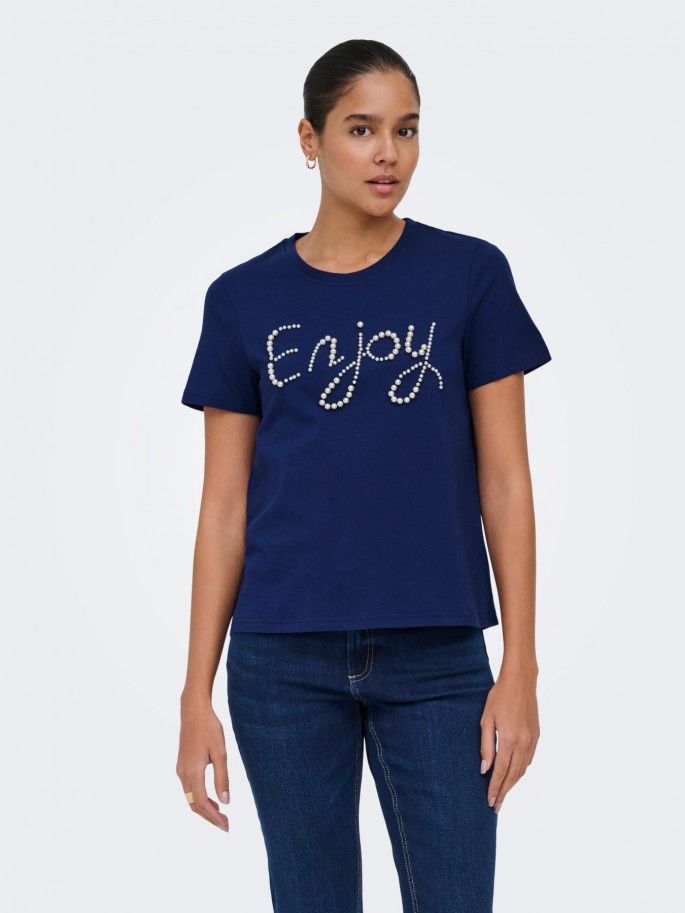 JDY Camiseta ASTA PEARL 100% Algodón...