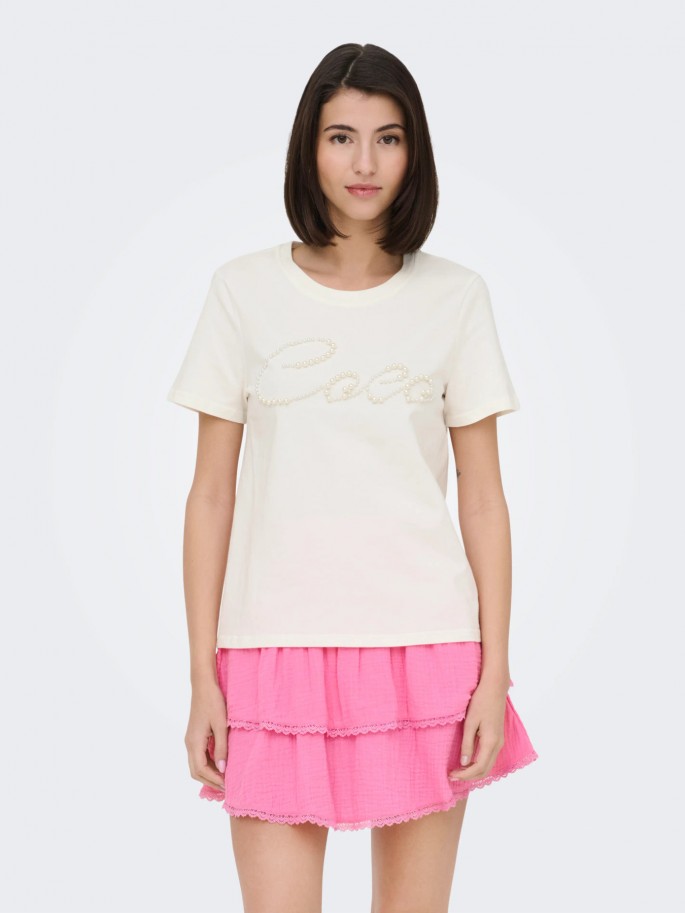 JDY Camiseta ASTA PEARL 100% Algodón...